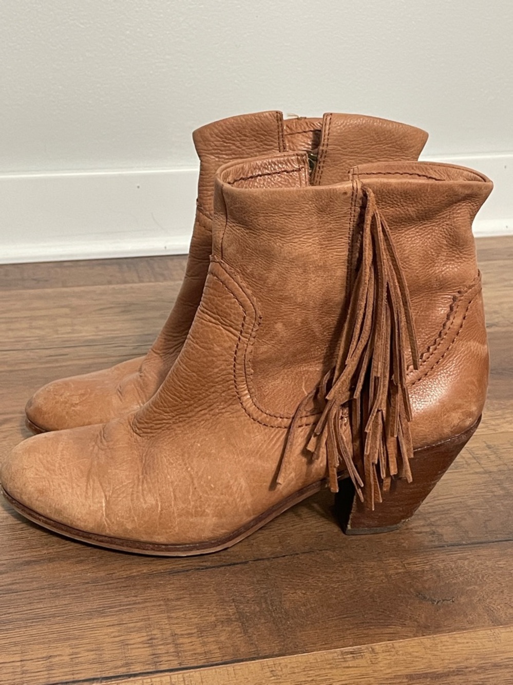Sam Edelman Louie Tan Leather Fringe Ankle Boots Size 11 M - Picture 2 of 13
